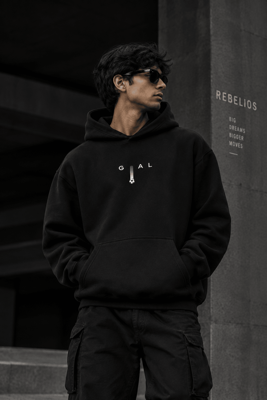 Rebelios GoAL Premium Hoodie | Minimal Football Streetwear | Unisex Black Pullover - Rebelios